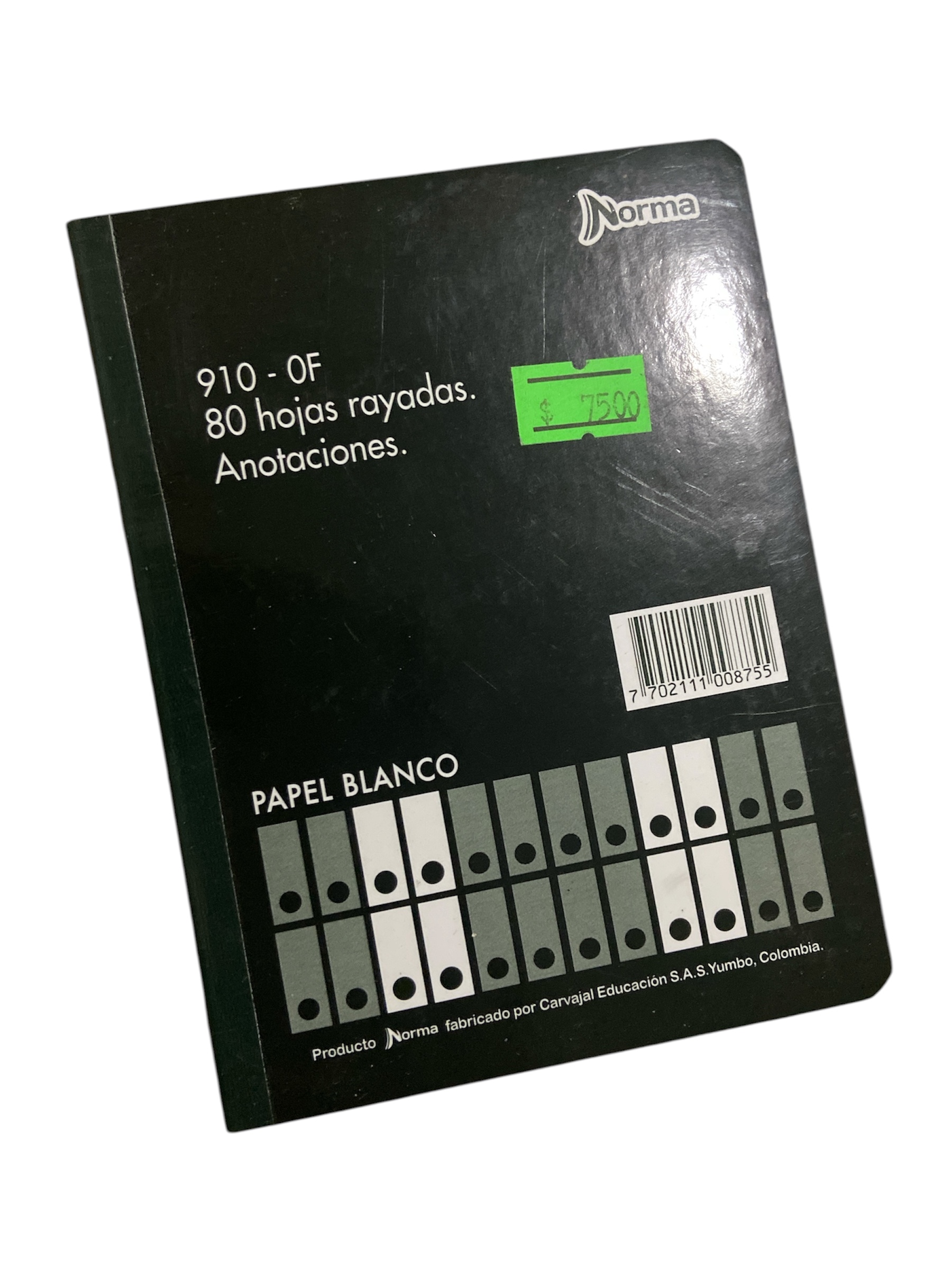 CUADERNO ANOTACIONES 80 HOJAS RAYADAS NORMA PEQUEÑO COSIDO (verde)